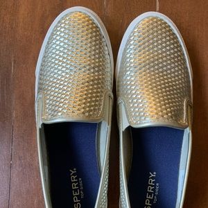 Gold Sperry Slip ons